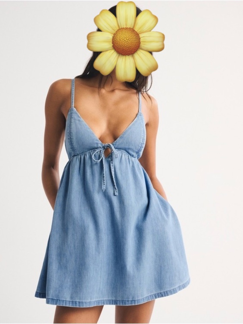 Light Blue Denim Tie-Front Sundress